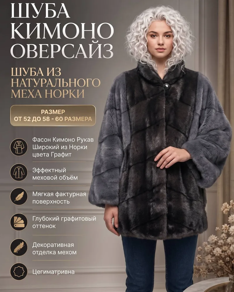 Шуба Норка-Кимоно с графитовым рукавом